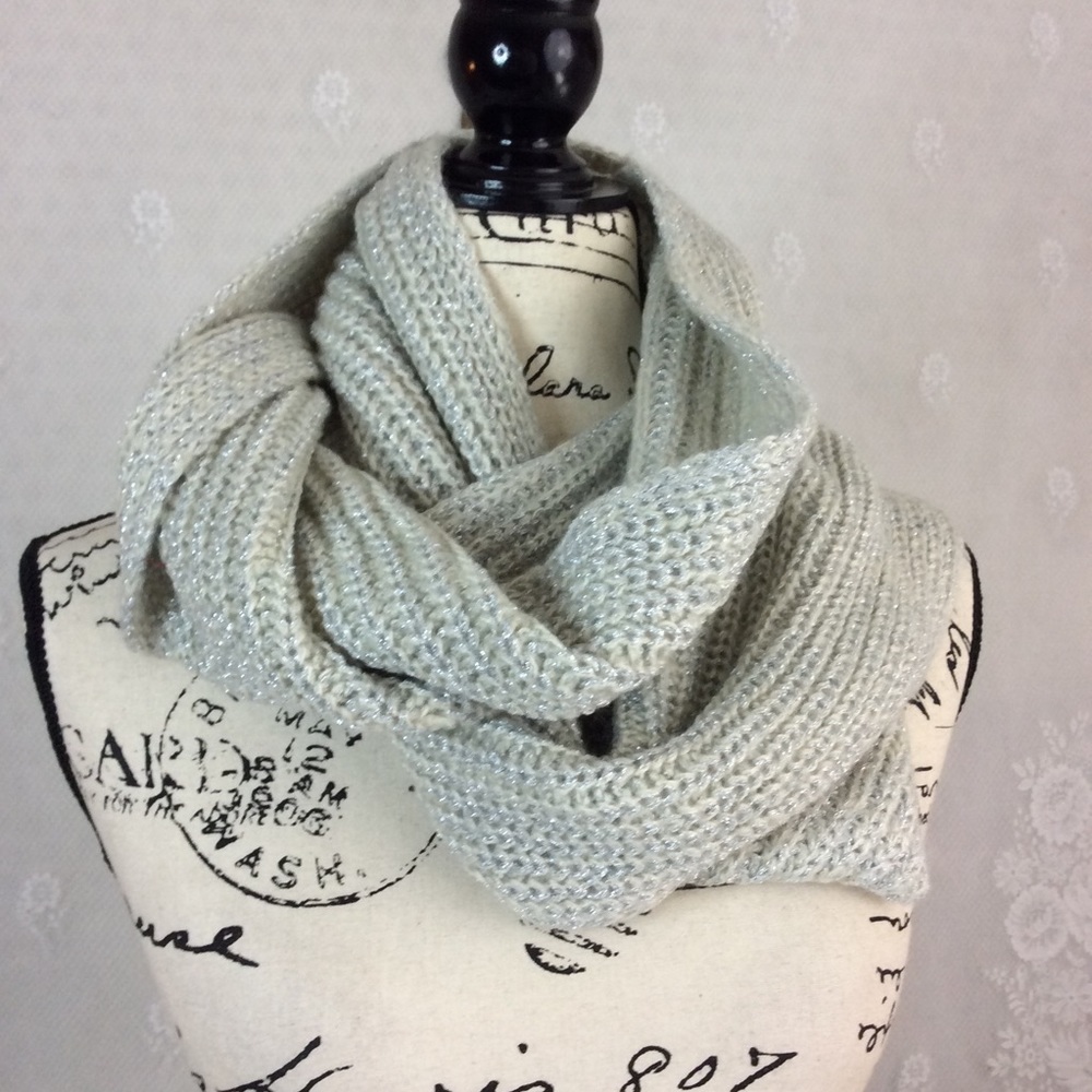 Chatties Beige Silver Warm Infinity Scarf OS